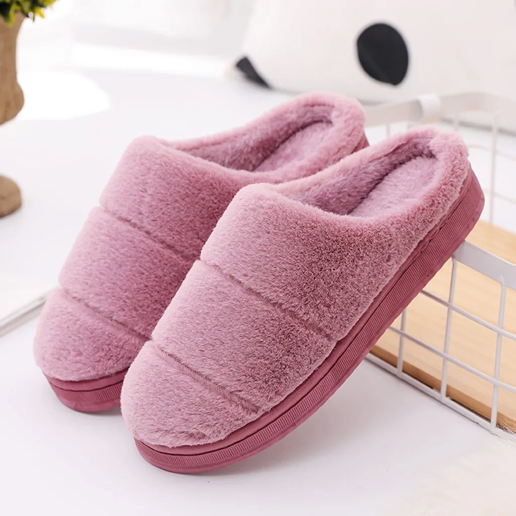 Теплые тапочки для мужчин и женщин Нескользящие домашние из флока обувь