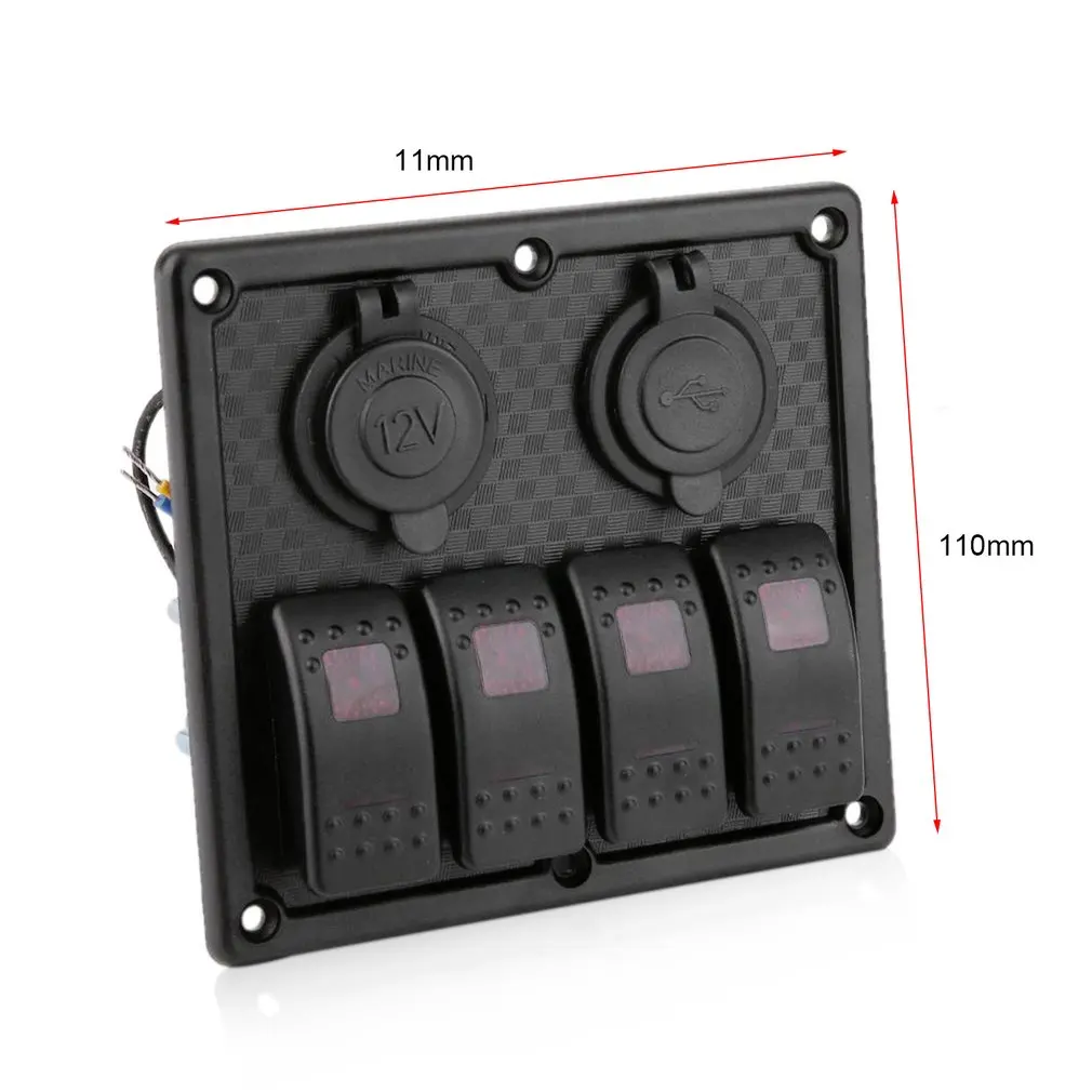 

USB Car Charger With 5PON-OFF Key Switch And 4P Plastic Panel Red Light Dial Port USB 5V/2.1A Power Supply Socket
