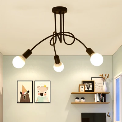 

American Retro Wrought Iron LED E27 Ceiling Lamp Black and White Lamp Living Room Ceiling Lamp Decoration Home Lighting