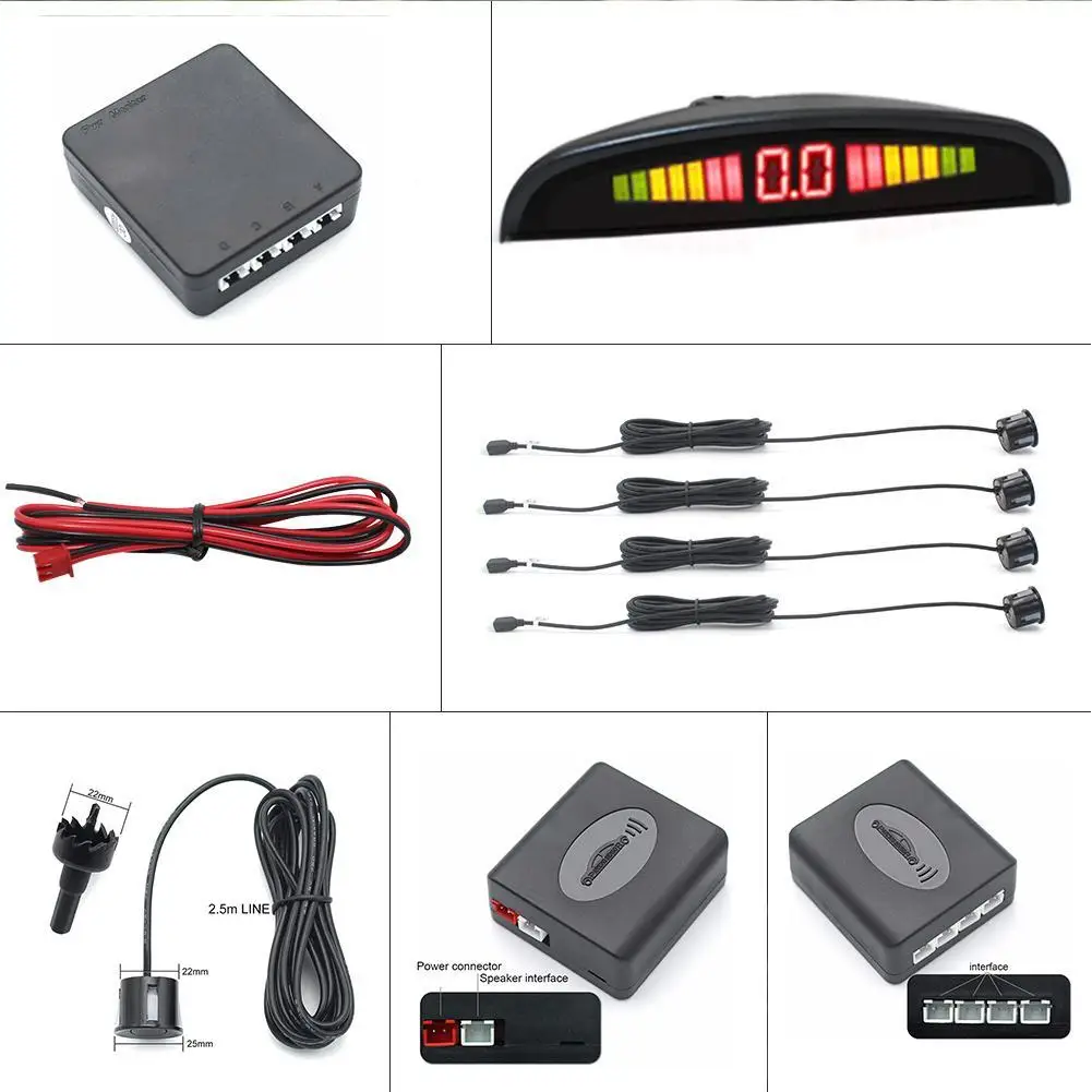

New Flat Sensors Car Parking Sensor Reverse Backup Accessories 4pcs System Car Adjustable Kit