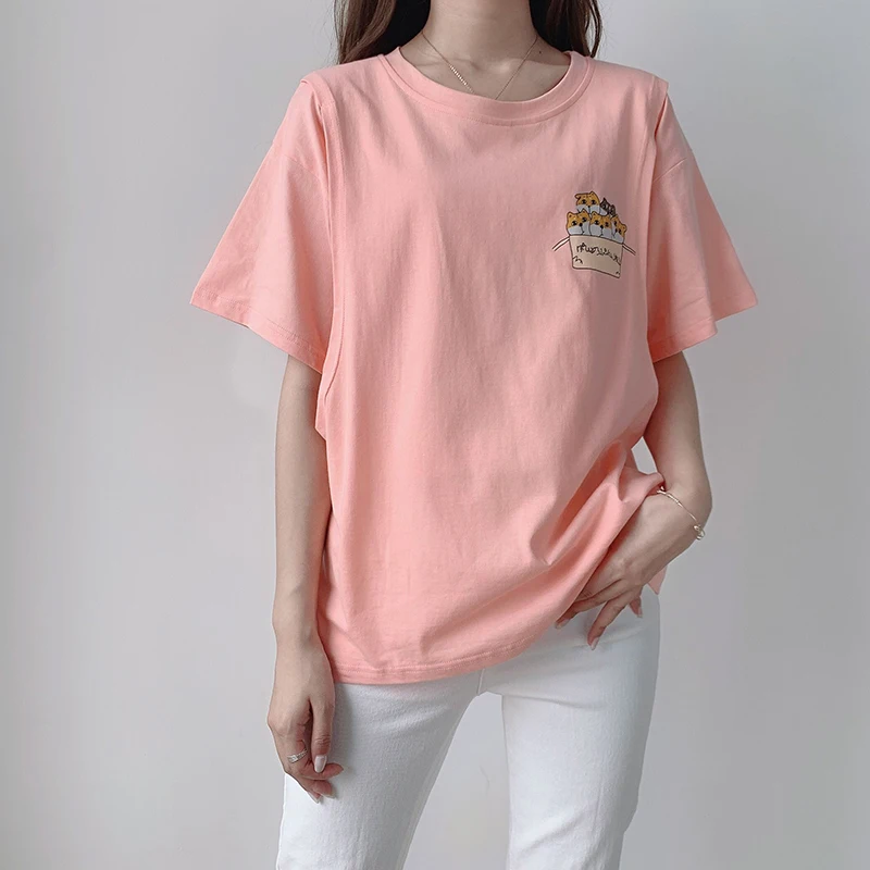 Футболка для кормления с коротким рукавом и принтом милого котенка летняя блузка