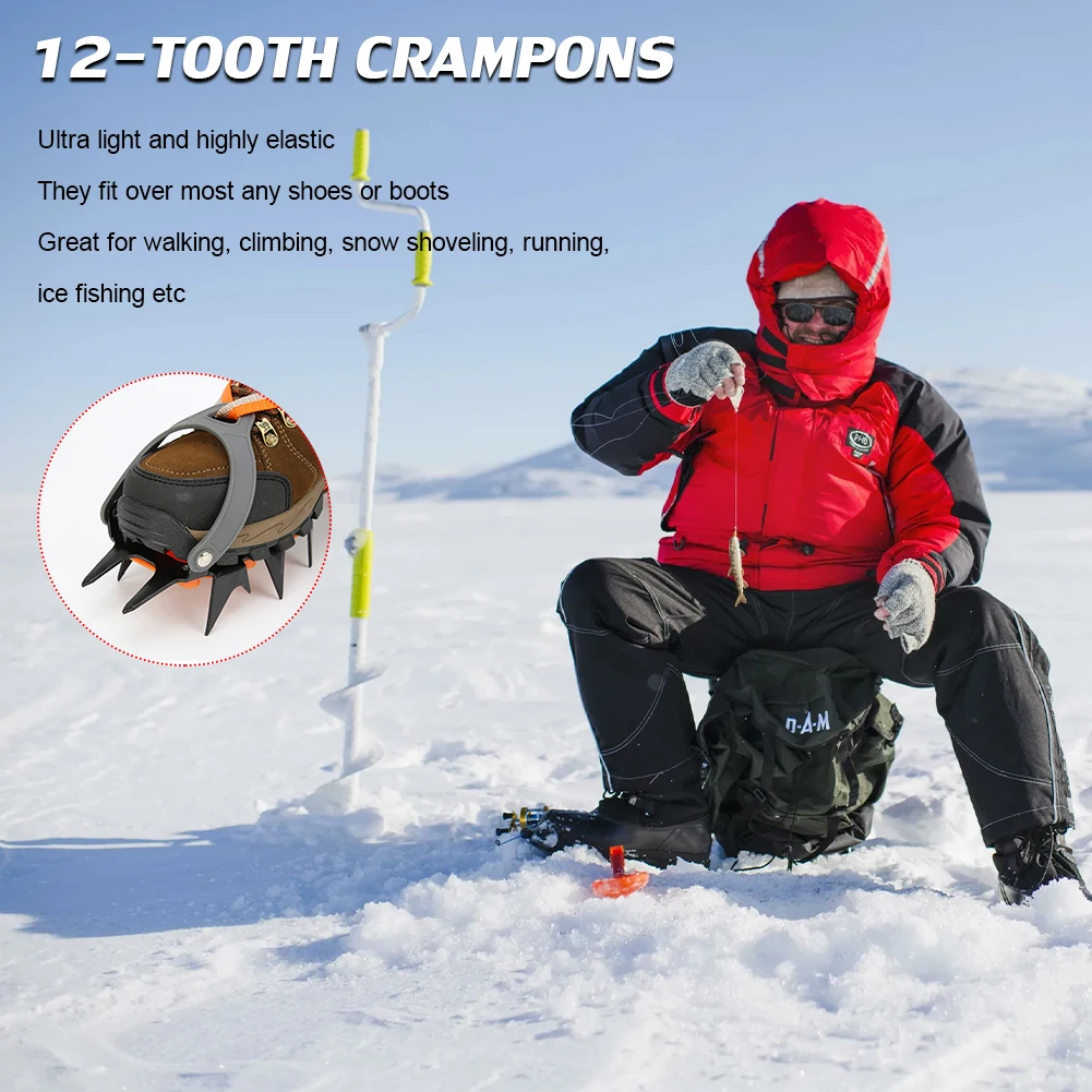 

12 Teeth Crampons Ice Snow Grips Traction Cleats for Boots Shoes Anti-Slip Ice Cleats for Outdoor Ice Fishing Walking Hiking