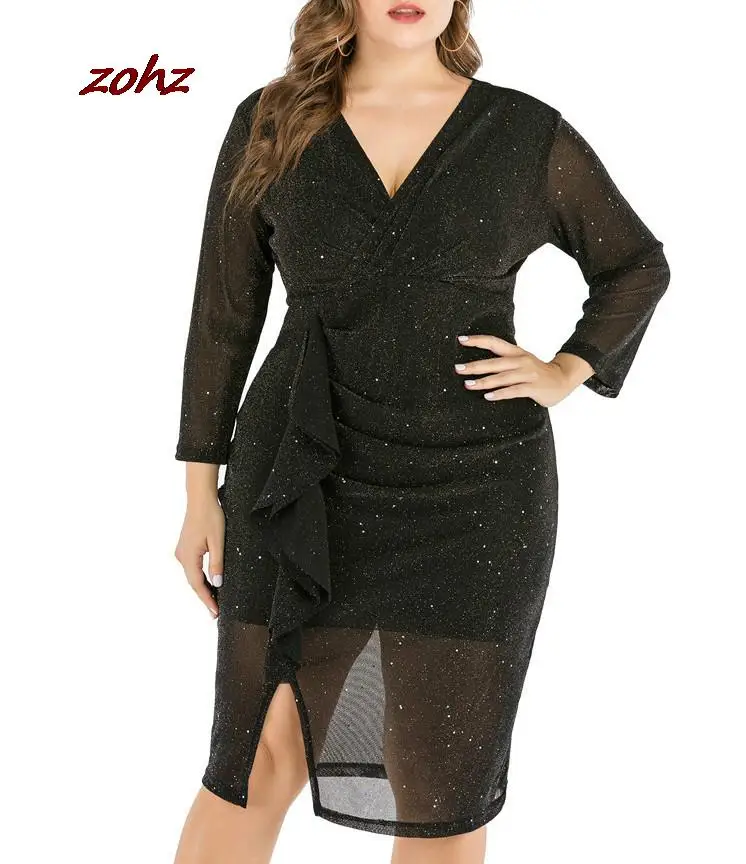 Женское Сетчатое платье-миди с глубоким V-образным вырезом и разрезом - купить по