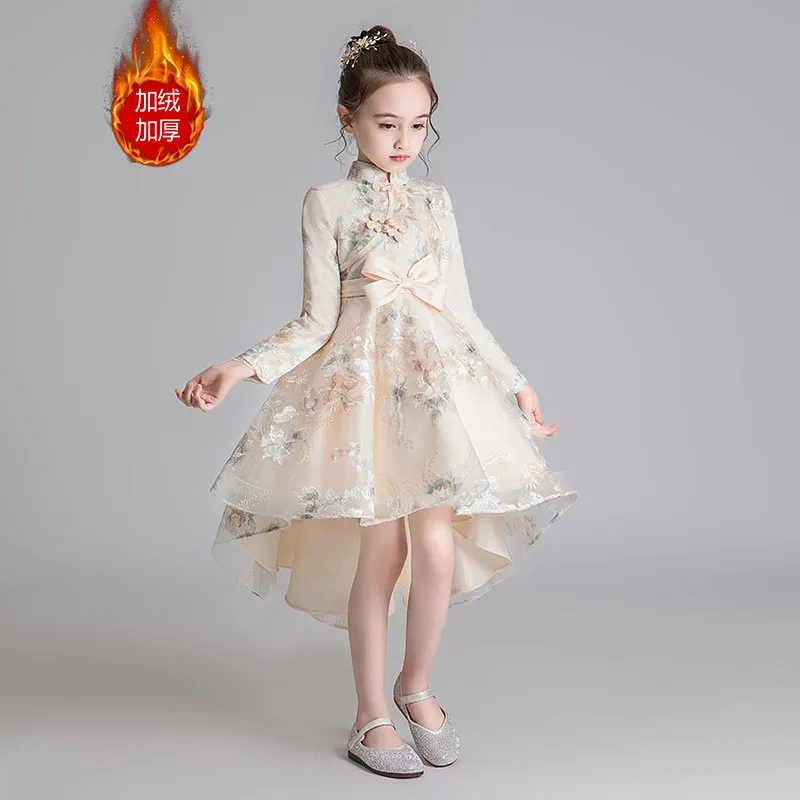 Новогоднее платье принцессы со шлейфом костюм Снежной Королевы платье-пачка