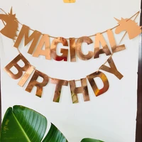 magical birthday hanging flag birthday party atmosphere background decoration pull flag golden rose gold bunting