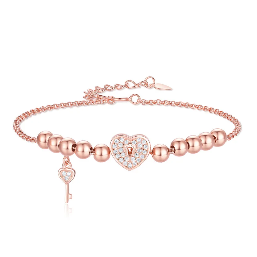 

Exquisite Rose Gold Plated Beaded Bracelet Cubic Zirconia Heart Bracelet Girl Charm Crystal Bracelet for Women Birthday Jewelry