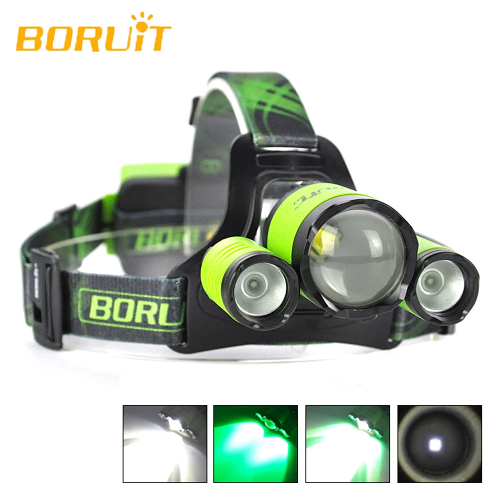 

BORUIT Zoomable Headlamp Headlight XM-L2+2XPE LED RED BLUE WHITE Light Flashlight Torch Lamp Camping Head Lamp Light Lantern