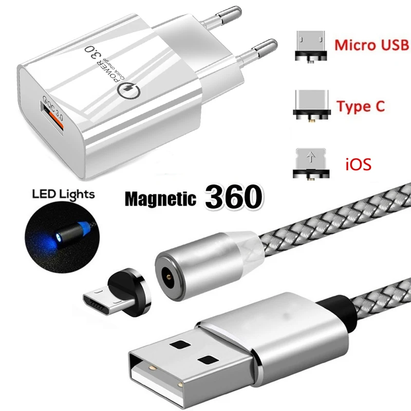 Магнитный кабель Micro USB Тип C для Honor 10 9 8 Lite 8A 8S 8X 8C 6C 7C 7A Pro Max QC 3 0 зарядное устройство