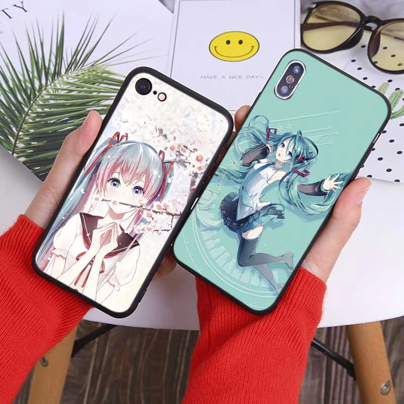 For iPhone 11 pro max 7 XR X 6S 8 XS MAX 6 plus SE 5S Soft silicone Cover Phone Case Anime Girl Hatsune Miku |
