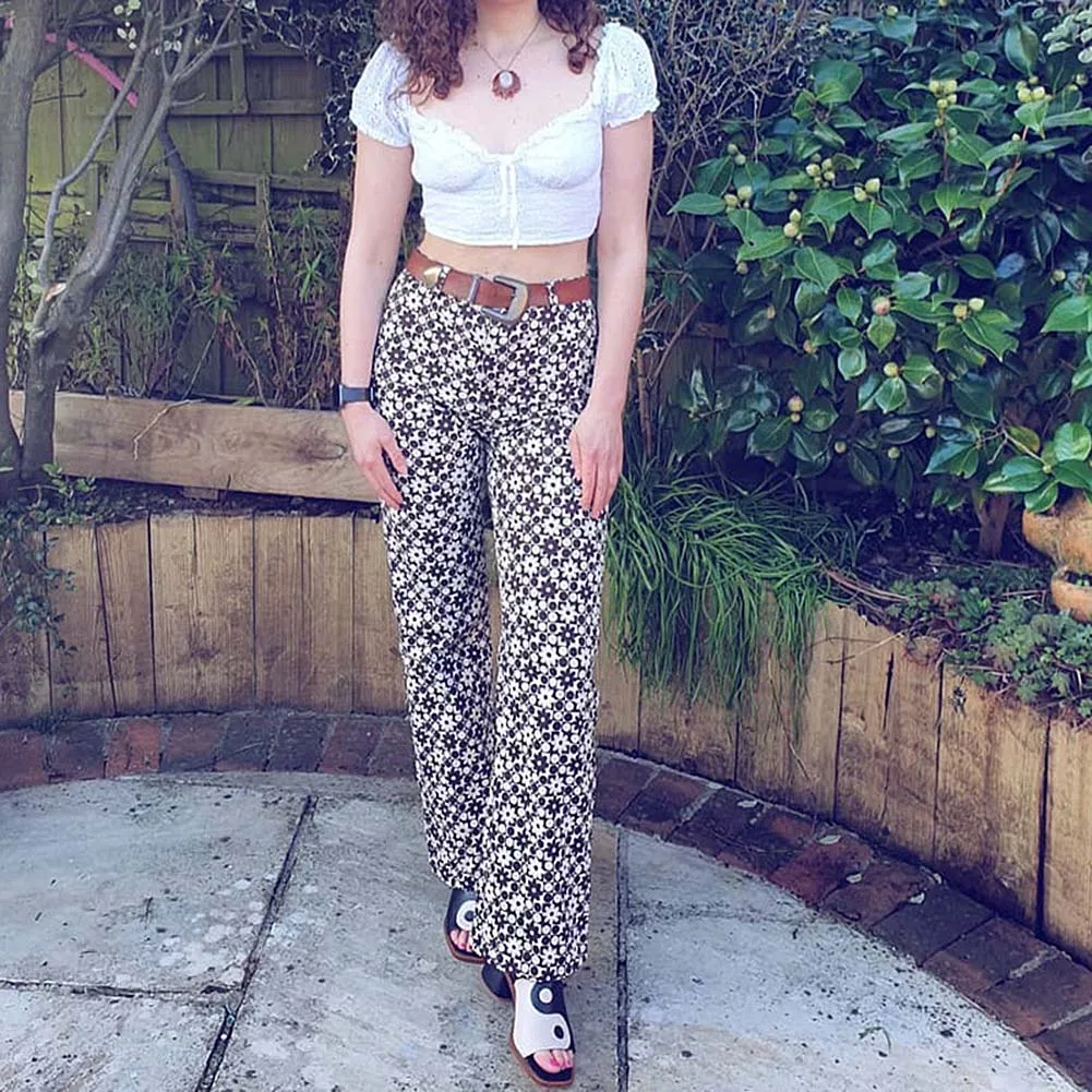 

Retro Floral Printed Pant Y2K E Girl Trousers Women 90s Clothes Vintage High Waist Straight Full Length Indie Streetwear Aesthet