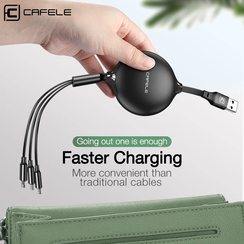 Кабель Cafele 3 в 1 выдвижной USB Type-C Micro для iPhone XR 11 Huawei Samsung Xiaomi | Мобильные телефоны и