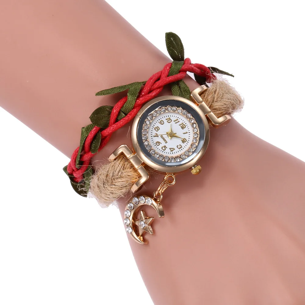 

2021 New Creative Mori Girl Plant Woven Bracelet Watch Personality Moon Pendant Student Quartz Watch Girlfriend Gifts