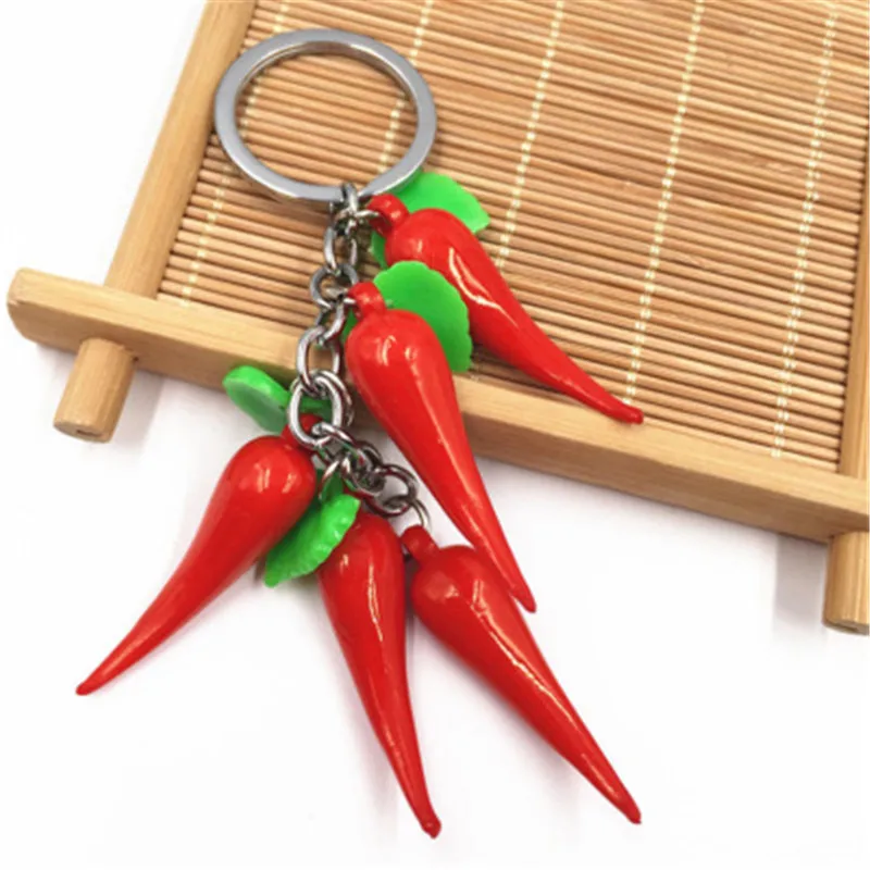 Fashion Keychain Bag Cute Resin Chilli Pendant Creative Chili Key Chain Car Ring Female Jewelry Holiday Gift | Украшения и