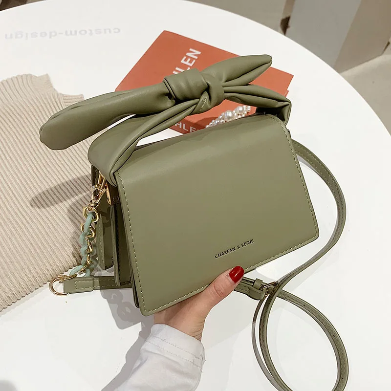 

Design PU Leather Crossbody Shoulder Bags for Women 2021 Spring New Fashion Bow Ladies Handbag Chain Flap Small Square Bag Bolsa