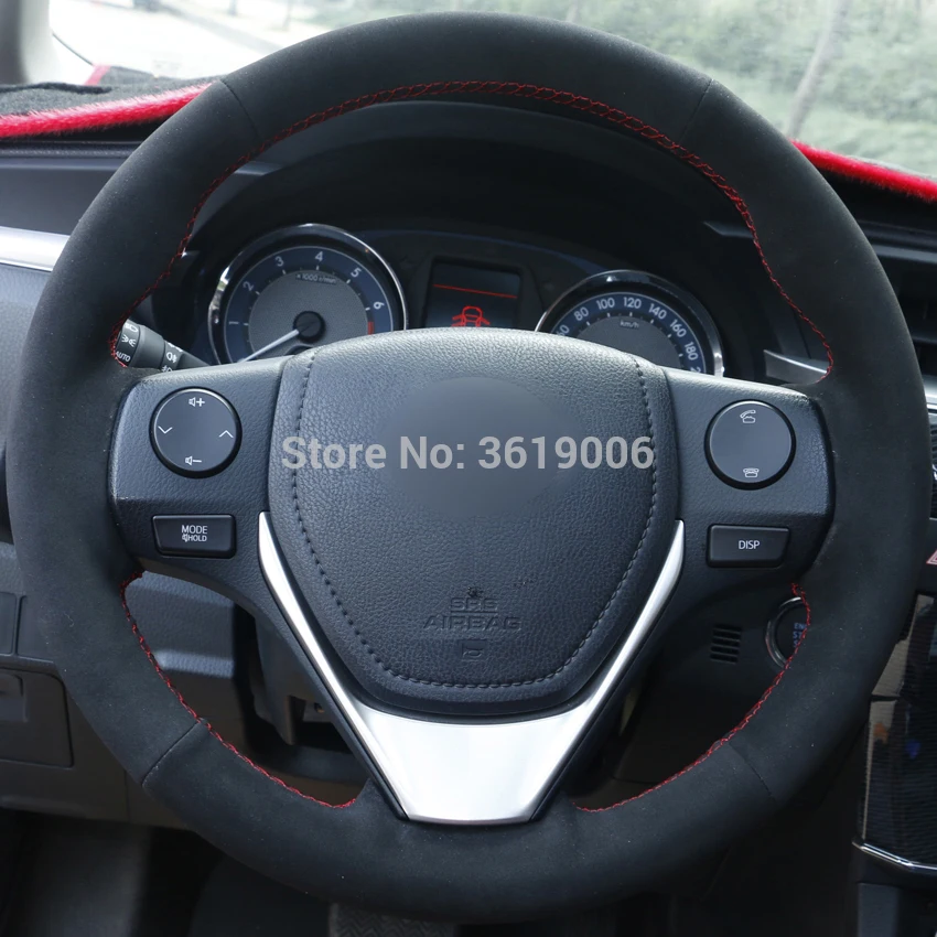 

Для 2013 Toyota RAV4 2014 Toyota Corolla прошитая вручную противоскользящая черная замша красная нить «сделай сам» чехол на руль