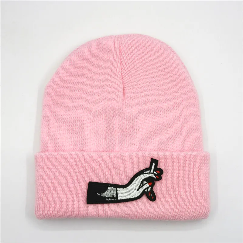 

2020 Gesture Embroidery Thicken Knitted Hat Winter Warm Hat Skullies Cap Beanie Hat for Men and Women 298