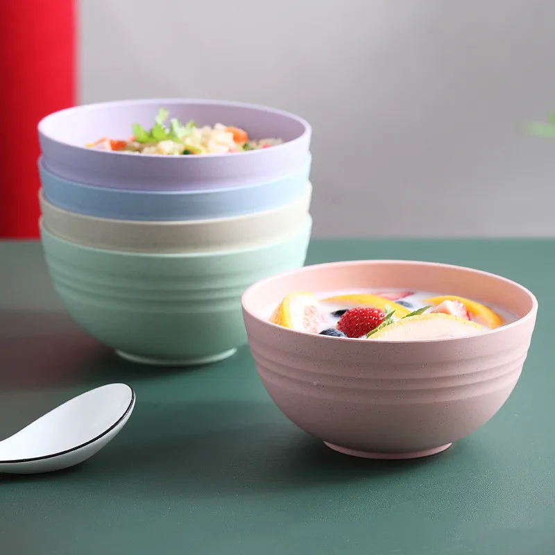 

5 Pieces Wheat Straw Dishes Dishes Creative Personality Cute Children's Rice Dishes Dishes Nordic Large Capacity