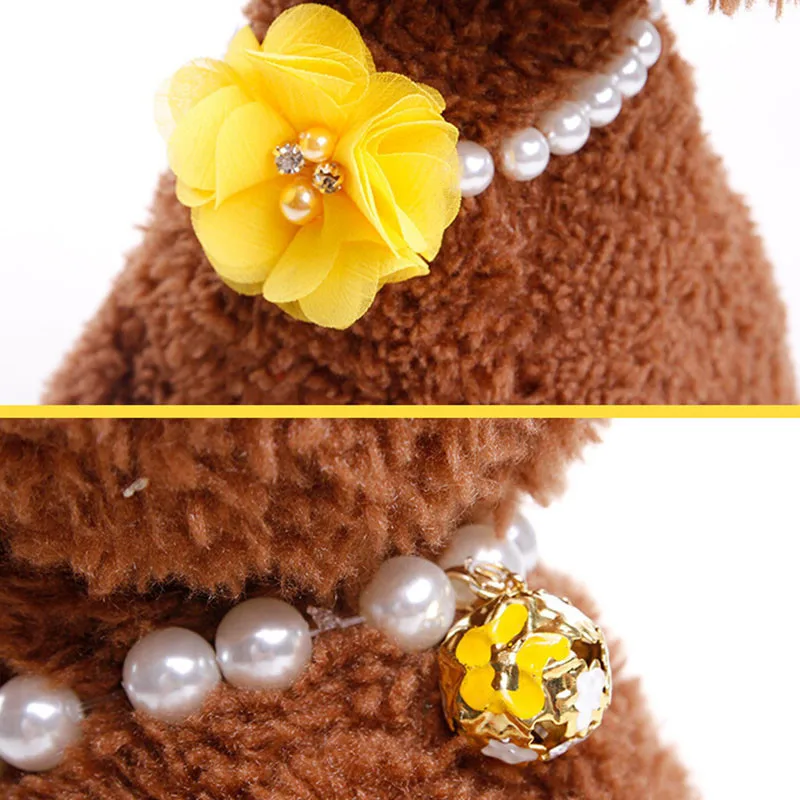 Жемчужный ошейник для кошек с кружевным цветком и колокольчиком 1 шт.