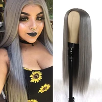long straight synthetic lace wigs heat resistant gray wig natural hair wig for women 180 density 22 24 inch