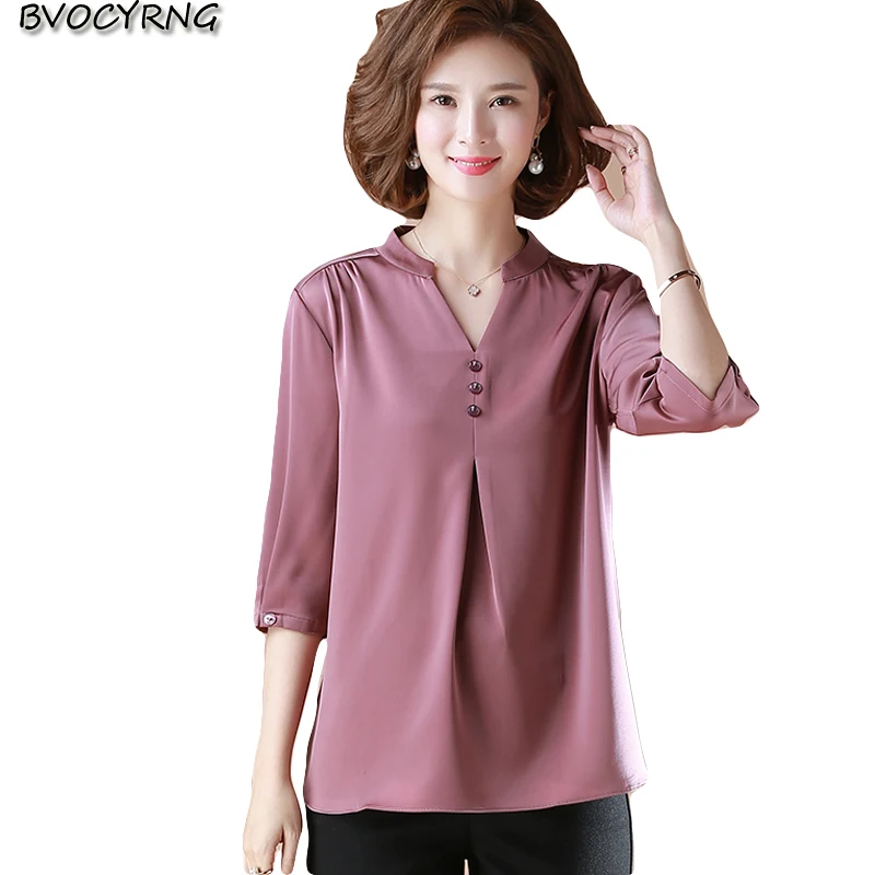 

new High end young mother spring and autumn shirt women fashion middle-aged female loose clothes solid color plus size T-shirt