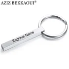 Брелок AZIZ BEKKAOUI с гравировкой имени, простой стиль, подвеска из нержавеющей стали, кольцо для ключей с логотипом, Модная бижутерия в подарок