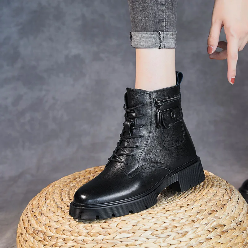 Модные женские ботинки-мартинсы DRKANOL в уличном стиле осенне-зимние теплые