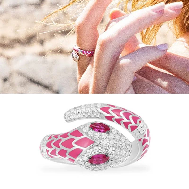 

Популярное открытое регулируемое кольцо в форме змеи с красным кристаллом Стразы с микрозакрепкой цирконием для женщин ювелирные изделия ...