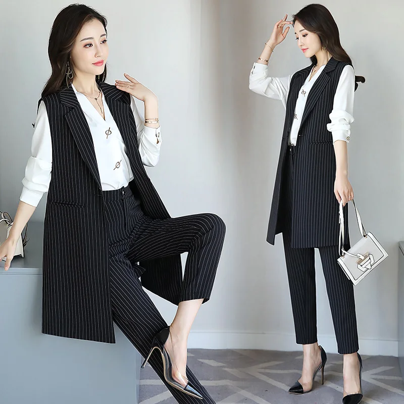 Women Striped Suit Waistcoat Set Professional Women's Spring and Autumn Two-piece Outfit Office Clothes |