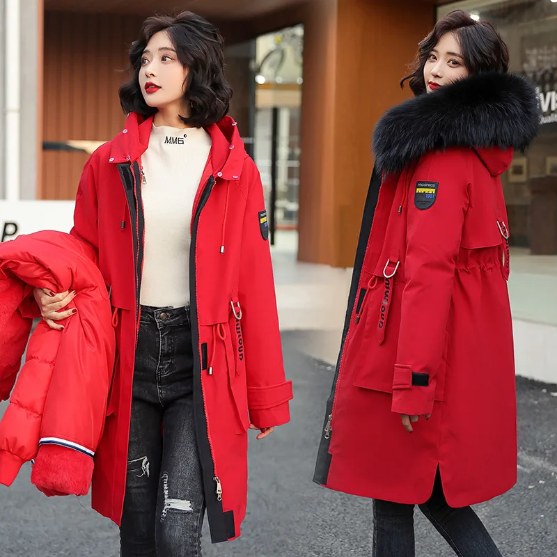 Korean Version Of Fashion 2022 New Style Pie Overcoming Coat Female Long Plus Velvet Liner Big Fur Collar Cotton Jacket