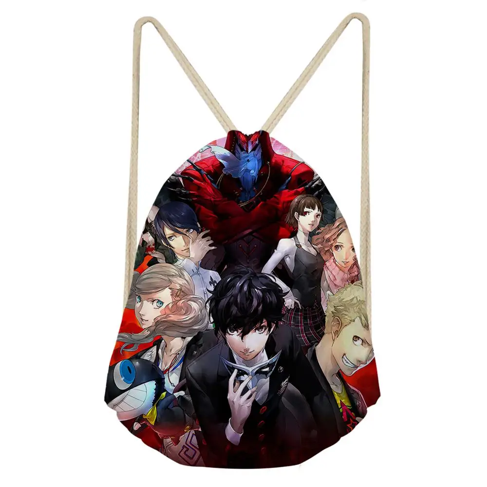PERSONA 5 Drawstring Bags For Women Girls P5 Joker Print Backpack Kids String Rucksack Travel Storage Pouch Dropship |