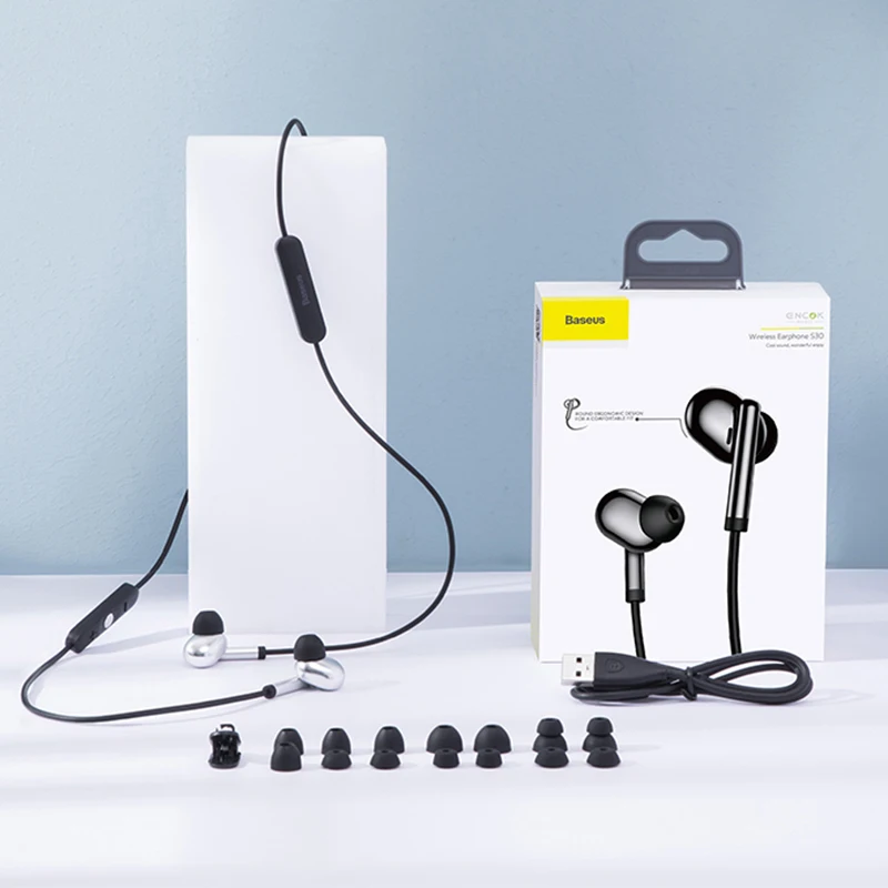 Baseus S30 Bluetooth наушники беспроводные легкие спортивные наушники IPX5 водонепроницаемые 3D стерео бас наушники с HD микрофоном для телефона