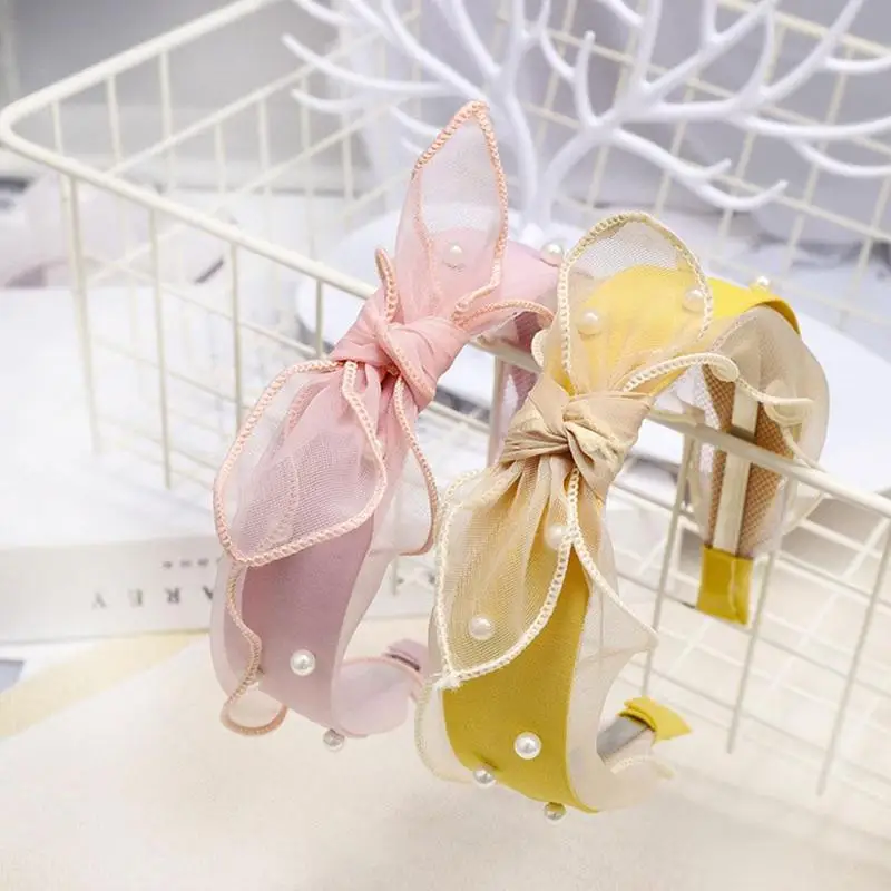 

1 Pc Fashion Velvet Lace Bow Knot With Pearl Hairband Hair Hoop Head Sweet Lady Women Girl Headband Wide Accessories Hair T3F1