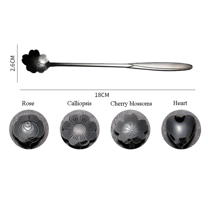 Stainless Steel Spoon Long Handle Flowers Heart Shape Ice Tea Coffee Dessert Kitchen Drink Tableware | Дом и сад