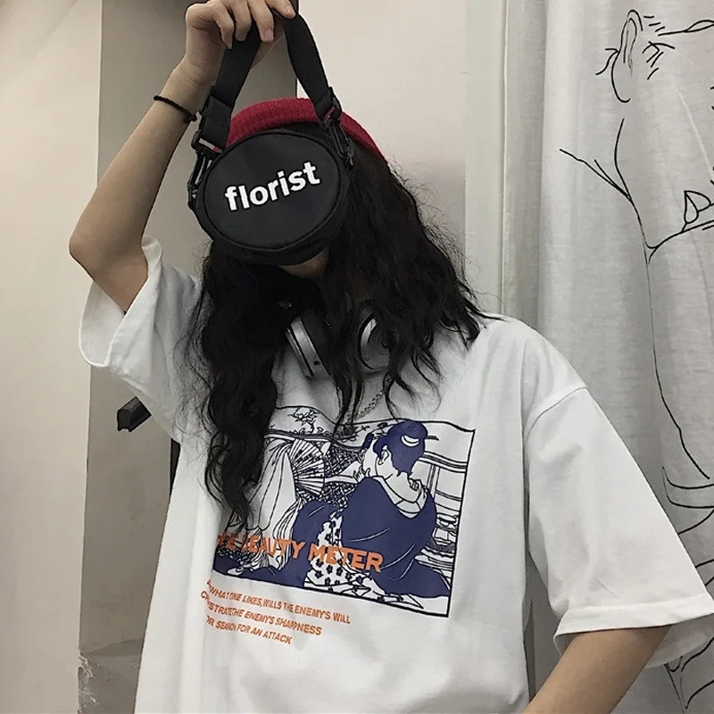 Harajuku Ulzzang, большие размеры, футболка, японский мультфильм, аниме, принт, футболки, лето, женская футболка с коротким рукавом, повседневные кавайные Топы - Цвет: Xian 616 bai