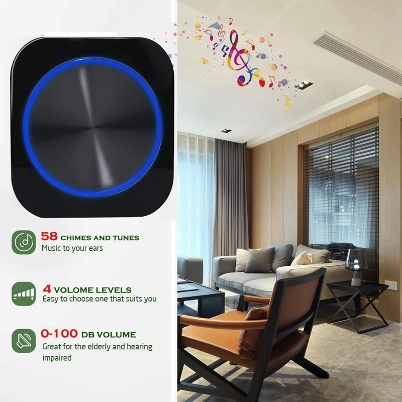 

SMATRUL Self-Powered Waterproof Wireless Doorbell Night Light Home Doorbell 1 Button 1 Receiver EU Plug