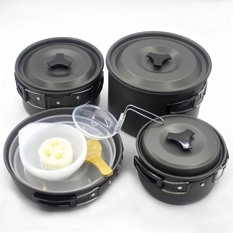

Black Portable Cooking Pots Set Metal Non Stick Picnic Cookware Set Travel Eco Friendly Garnki Kuchenne Kitchen Supplies EB5TZ
