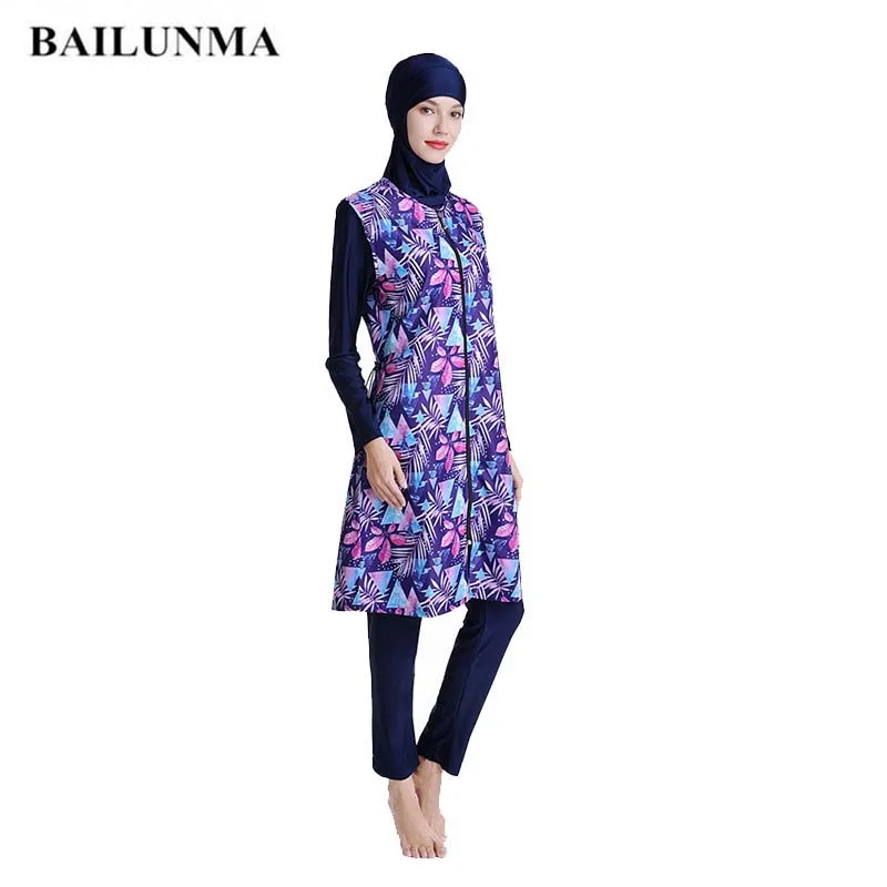 BAILUNMA женский мусульманский купальный костюм с цветочным принтом хиджаб Муслима