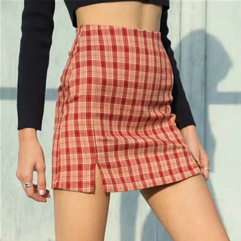 2020 летние юбки женская юбка с высокой талией узкие брюки клетчатая Уличная