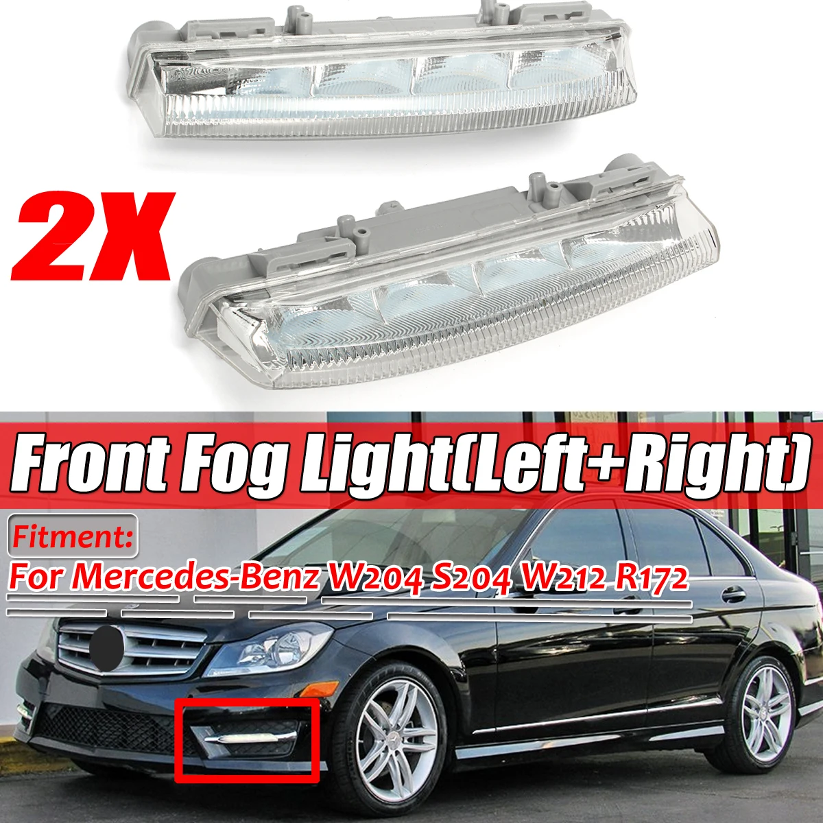 

new 1Pcs Front LED DRL Fog Light L/R ABS for W204 W212 C250 C280 C350 E350 A2049068900 A2049069000