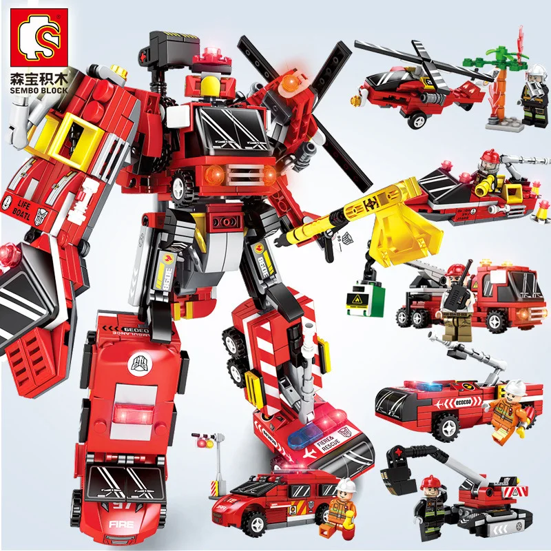

6 in 1 Transform Car to Robot Man Building Bricks Models Boys DIY Collection Car Toys Child Education Birthday Gift