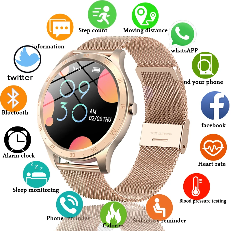 

2021 New Women Smart Watch Woman Fashion Watch Heart Rate Sleep Monitoring For Android IOS IP67 Waterproof Ladies Smartwatch+Box