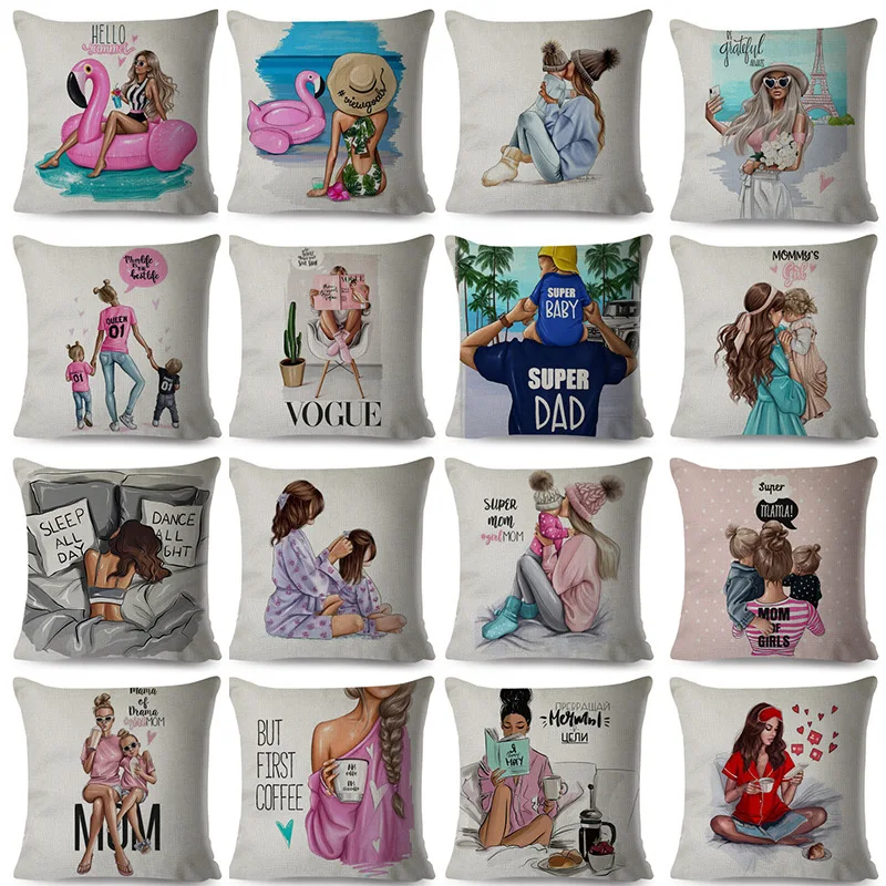 

European and American style happy family mother's day father's day gift pillowcase sofa bedside home cushion cover