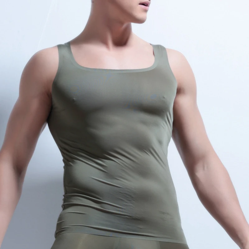 army green Мужская сексуальная майка, тонкая майка, майка для занятий бодибилдингом, майка для занятий фитнесом, быстросохнущая рубашка - Цвет: army green