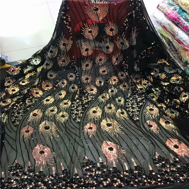 Sequined сетка фатин кружева черного цвета в африканском стиле сетчатая кружевная