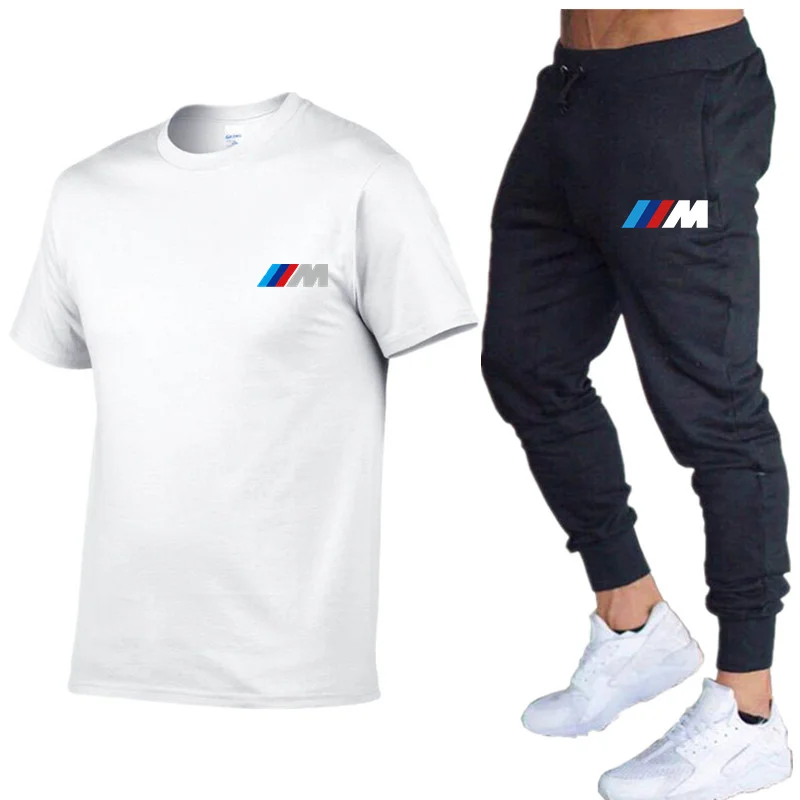 

New BMW M Men's Summer Leisure Sets T-Shirt+pants Two Pieces Casual Tracksuit Male Sportswear Gym Brand Clothing Sweat Suit