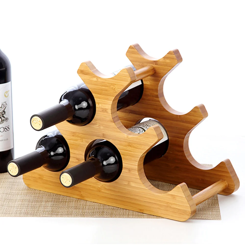 

European Style Rack Bamboo Water Bottle Display Stand Holder Storage Organizer