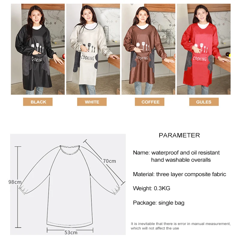 

Waterproof Oil Cooking Apron Long Sleeve Chef Aprons For Women Men Kitchen Bib Apron Knife Fork Picture Baking Clean Home Tools