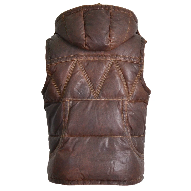 2020 мужской кожаный пуховый жилет с капюшоном Мужской винтажный итальянский из