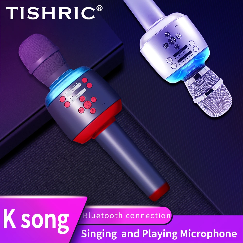 

Микрофон TISHRIC KG001 K, беспроводной Bluetooth-микрофон для пения и караоке, с функцией реверберации, с возможностью подзарядки