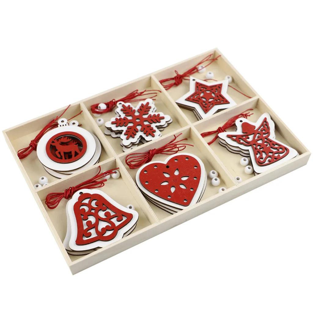 

Wooden Snowflakes Heart Star Bell Christmas Ornaments Wood Hanging Decorations Rustic Tree Crafting